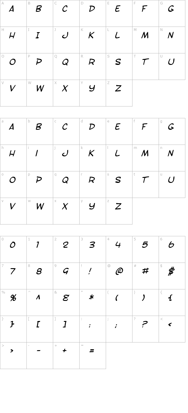 sf-toontime-italic character map