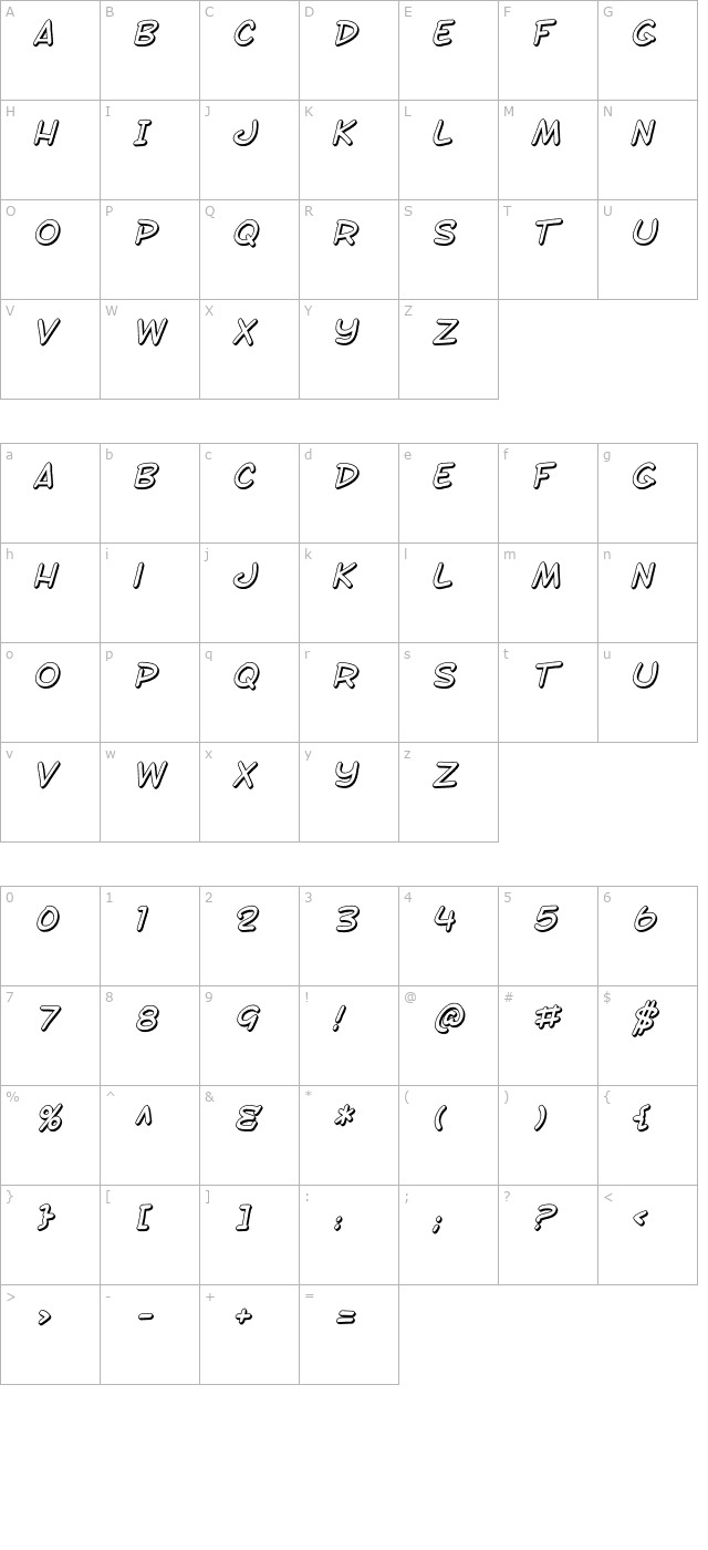 sf-toontime-shaded-italic character map