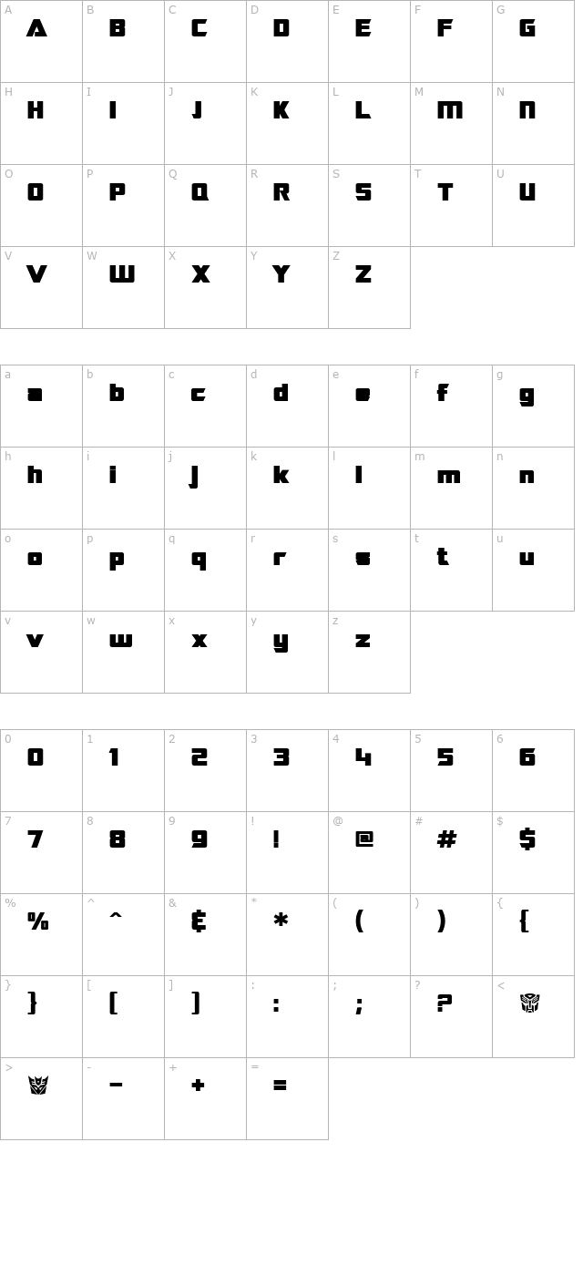 sf-transrobotics-bold character map