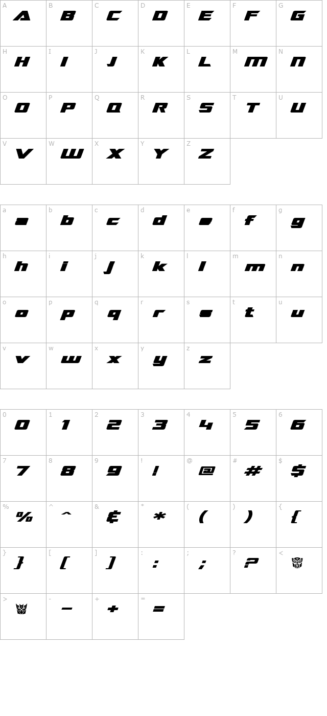 sf-transrobotics-extended-bold-italic character map