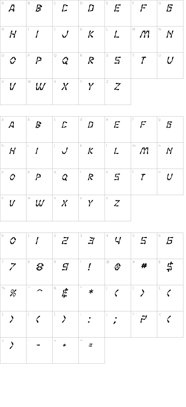 SF Wasabi Bold Italic character map