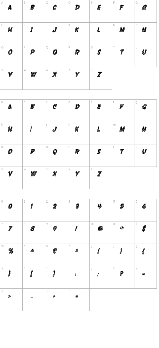 SF Wonder Comic Inline Italic character map