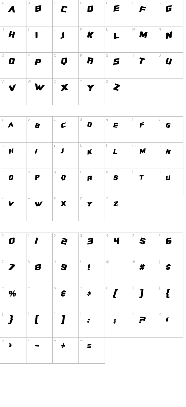 sf-zero-gravity-condensed-bold-italic character map