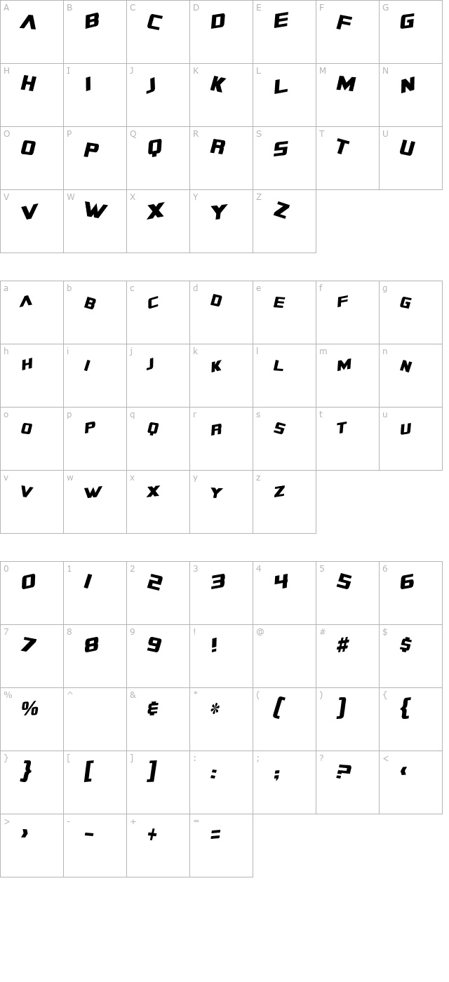 sf-zero-gravity-condensed-italic character map