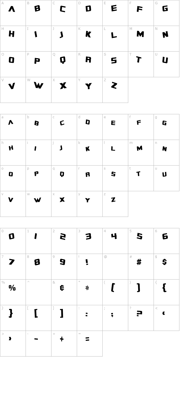 SF Zero Gravity Condensed character map