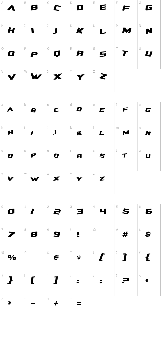 sf-zero-gravity-italic character map