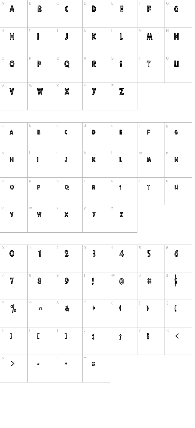 ShakazuluCondensed character map