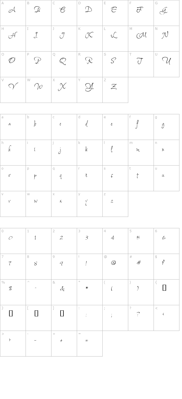 shalimar-swash character map