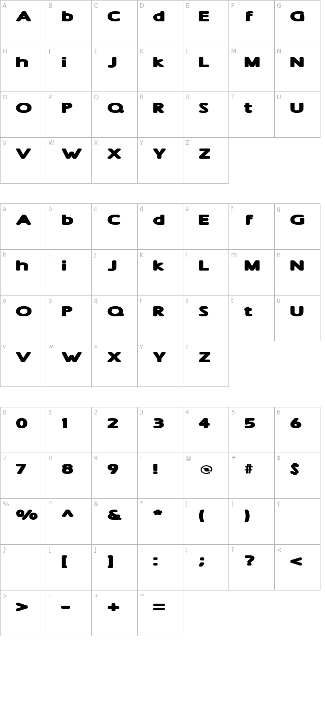 Sham Extra Bold character map