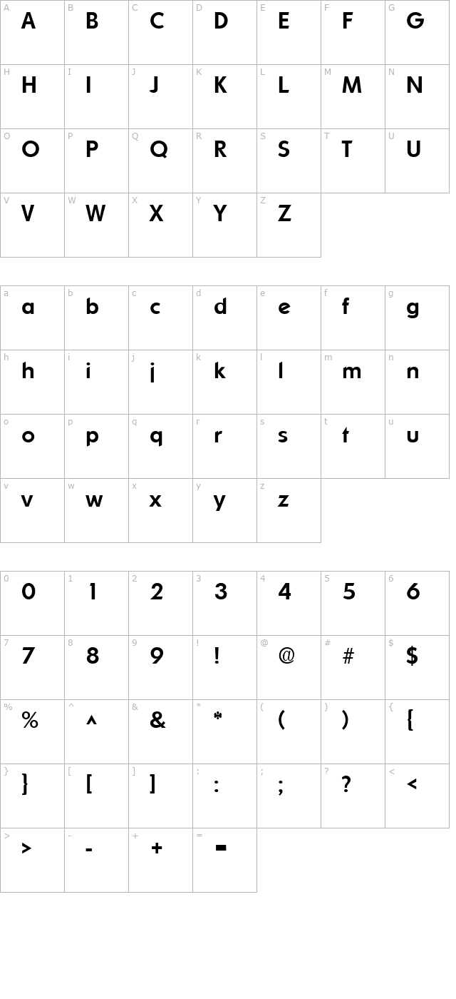 Sharnay Bold character map