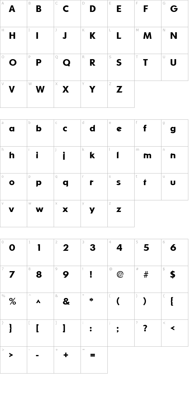 sharnay-extrabold character map