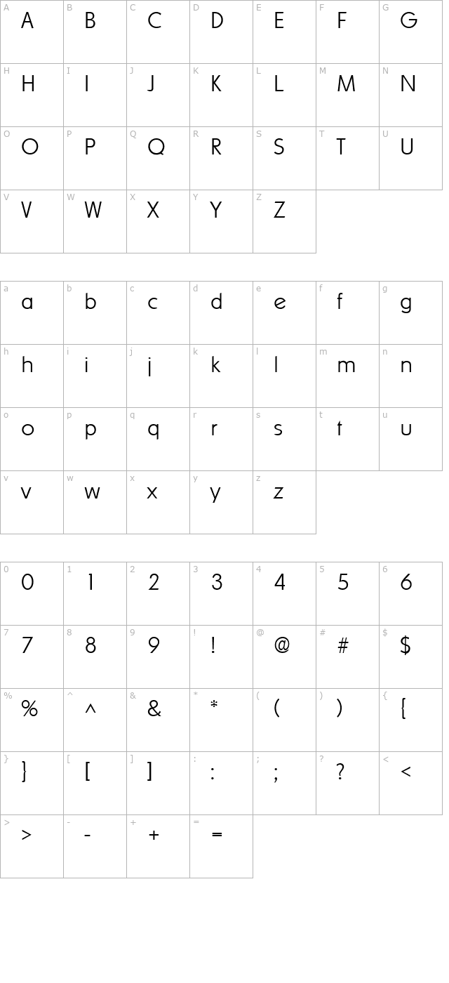 Sharnay Extralight character map