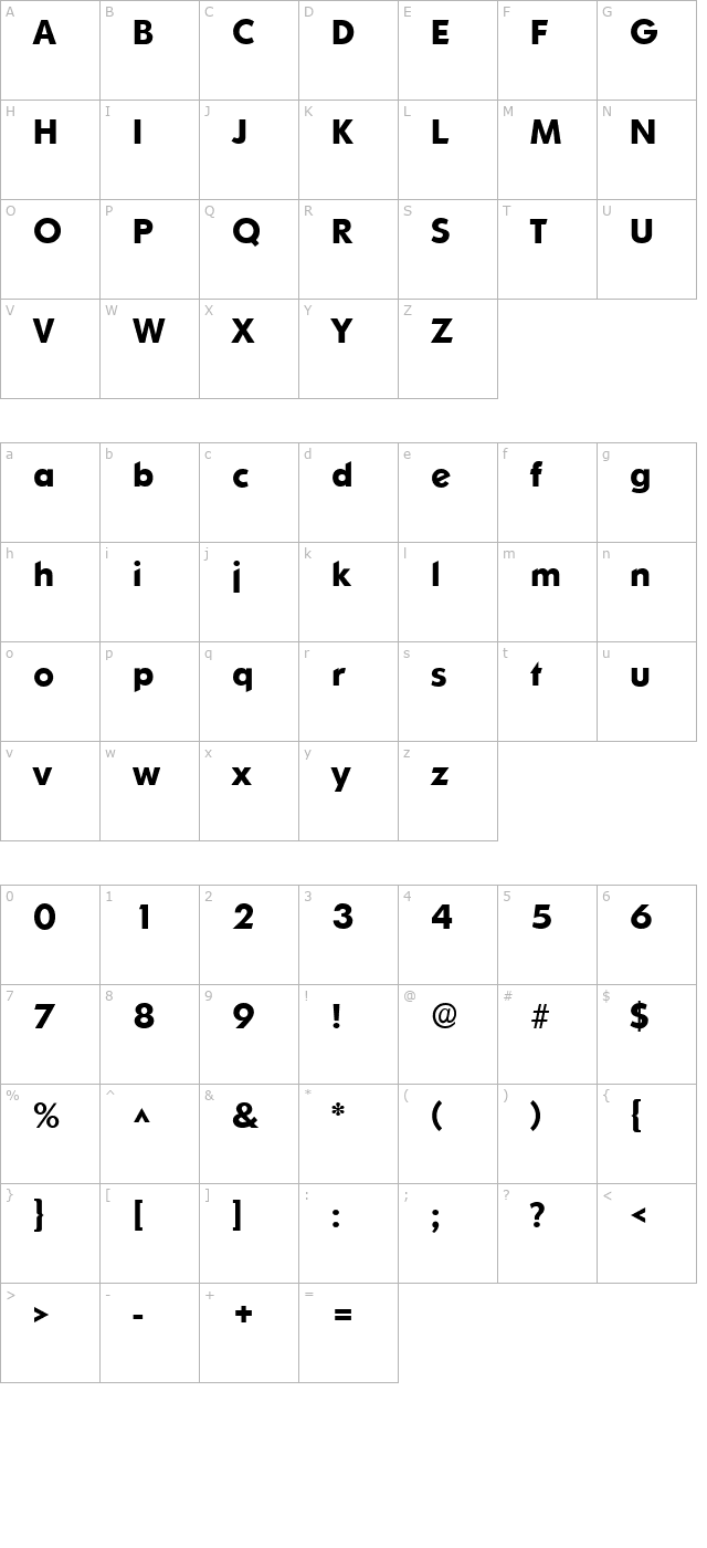 SharnayExtraBold character map