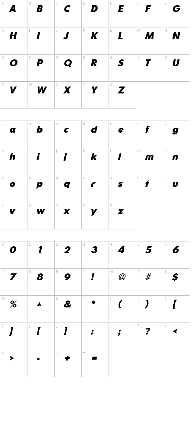 SharnayHeavy Italic character map