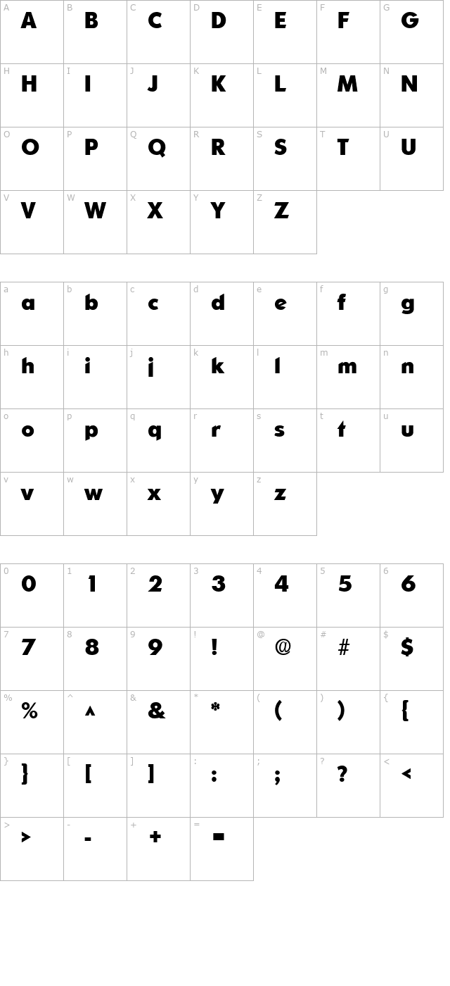 SharnayHeavy Regular character map