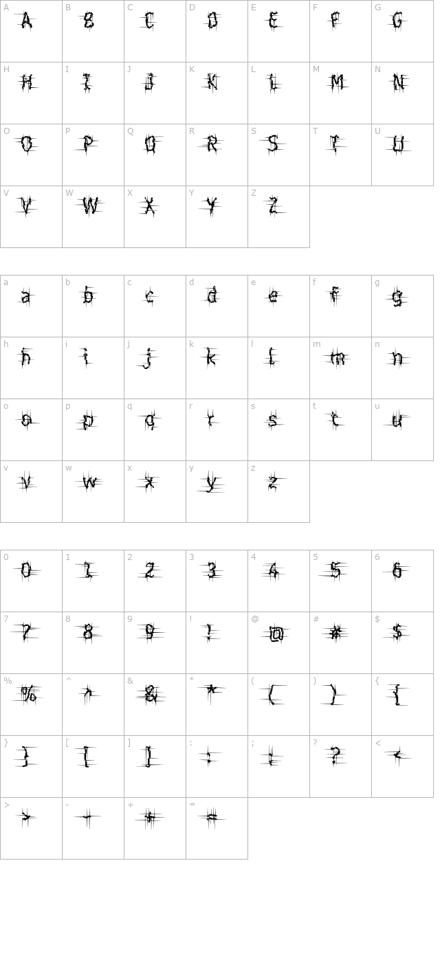 Shatterday ICG Shred character map