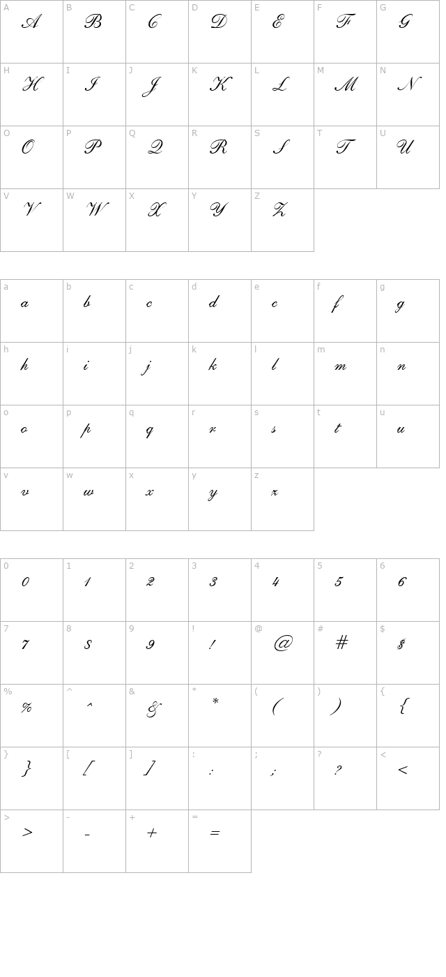 Sheer Beauty Regular character map