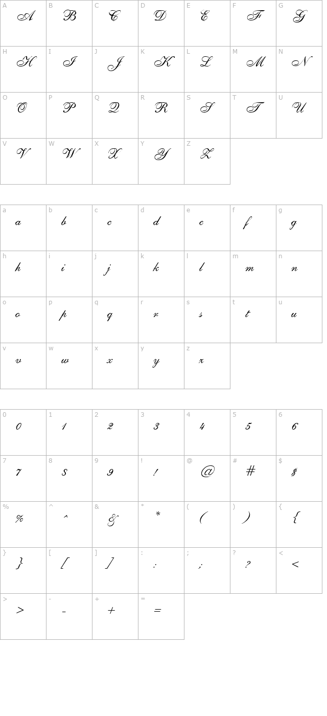 SheerElegance Regular character map