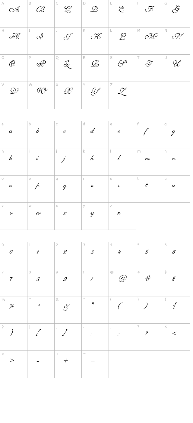 SheerGrace Regular character map