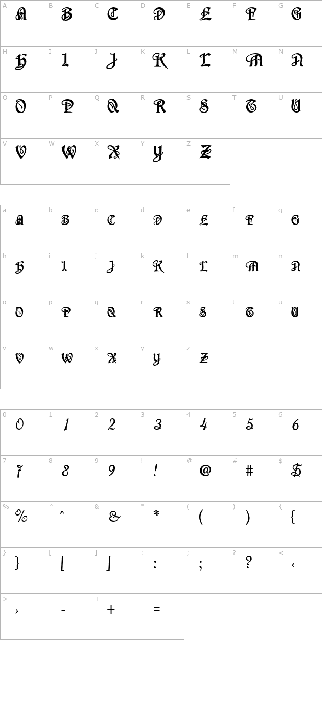 SherwoodCaps Bold character map