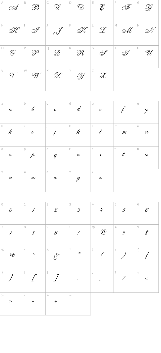 ShirleyAllegro-Regular character map