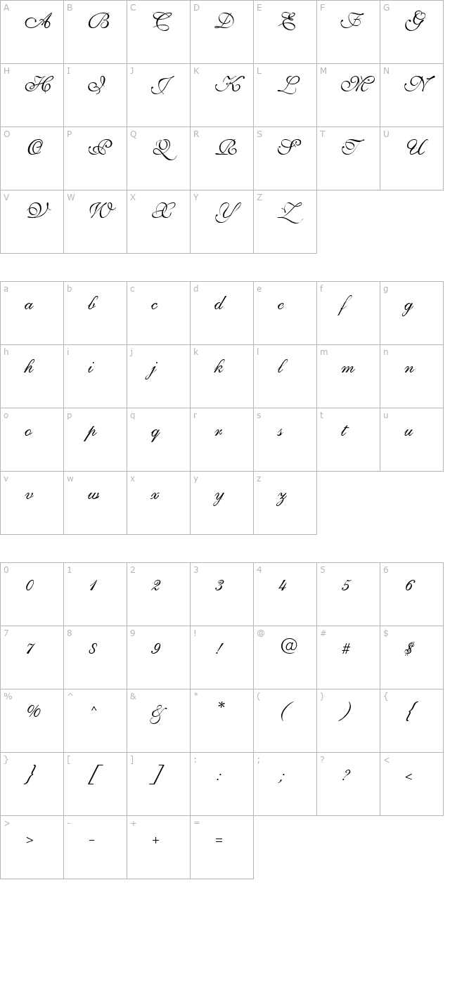 ShirleyVolante-Regular character map