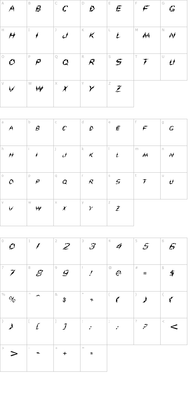 Shock Bold character map