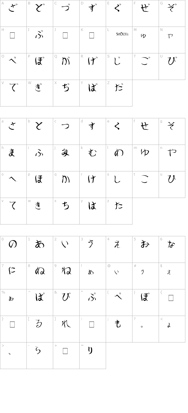 Shoraei Medium character map