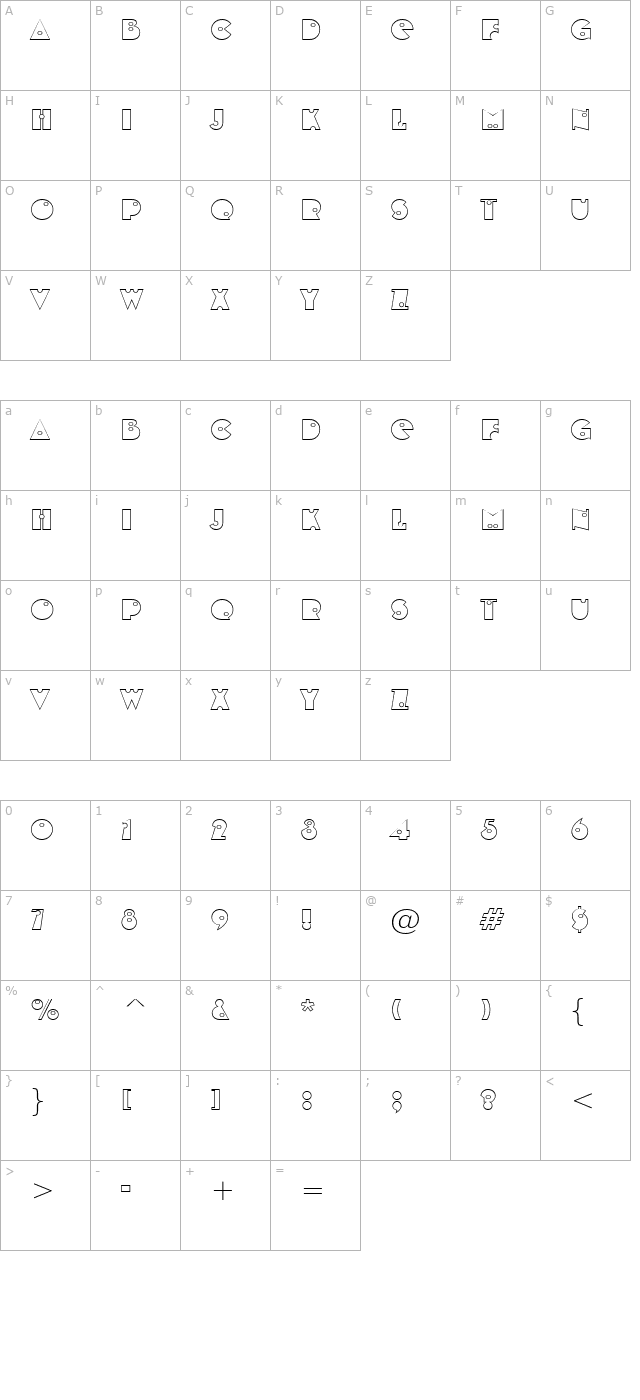 Shot Shell Open Caps character map