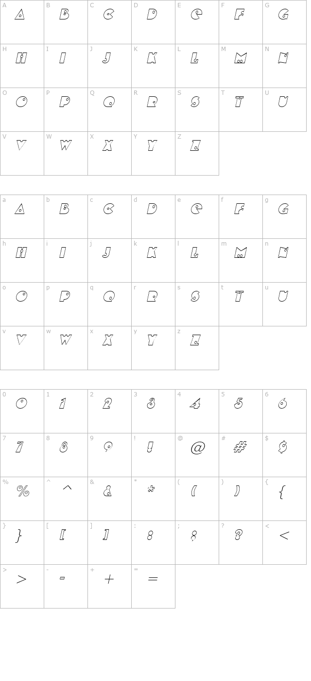 shotshellopen-italic character map