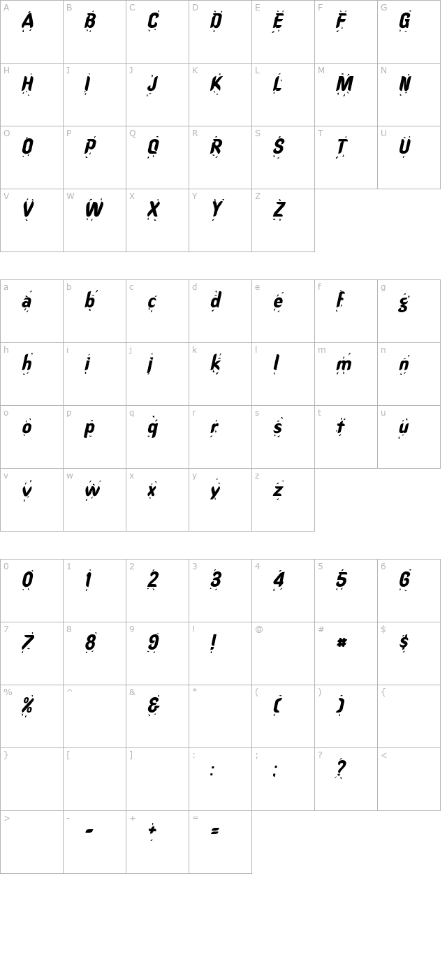 Shower Italic character map