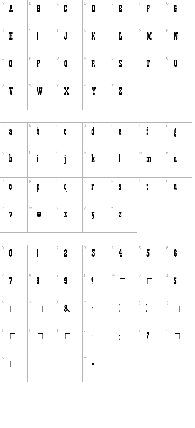 Showguide Normal character map