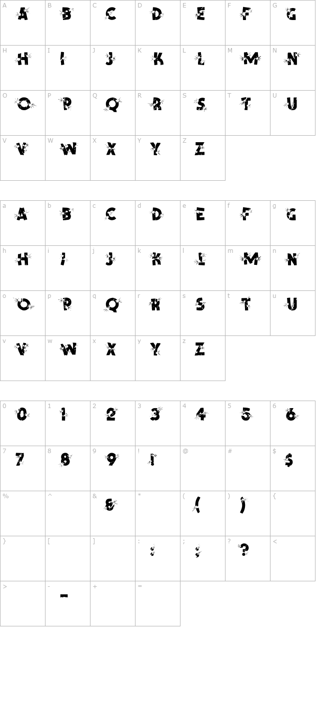 shrapnel-regular character map