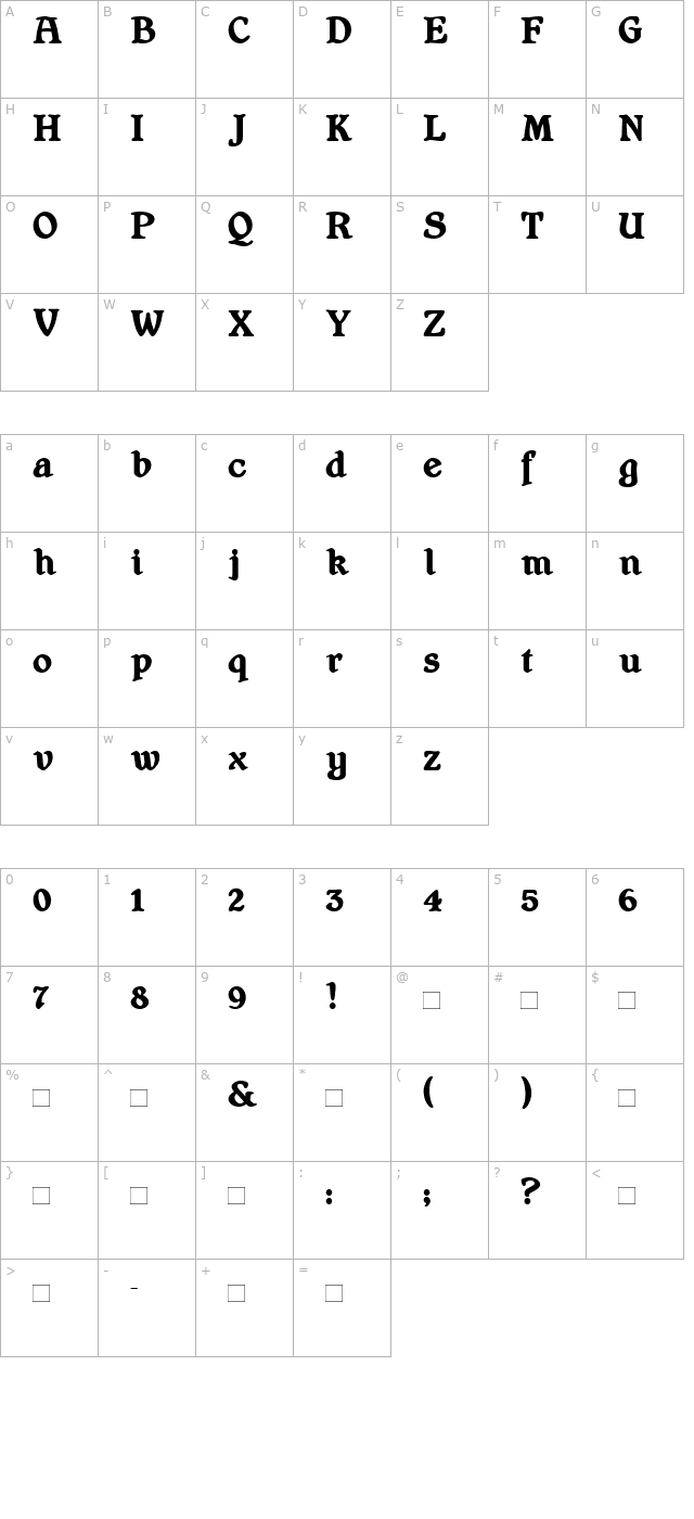 Shrewsbury Bold character map