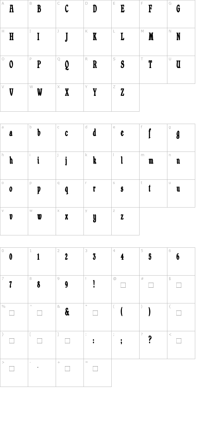 shrewsbury-condensed-bold character map