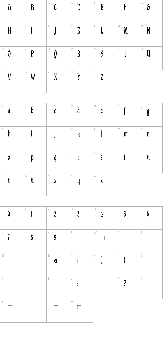 Shrewsbury-Condensed character map