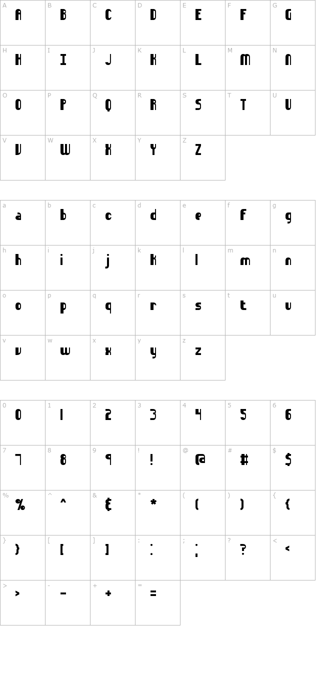 Sideways BRK character map