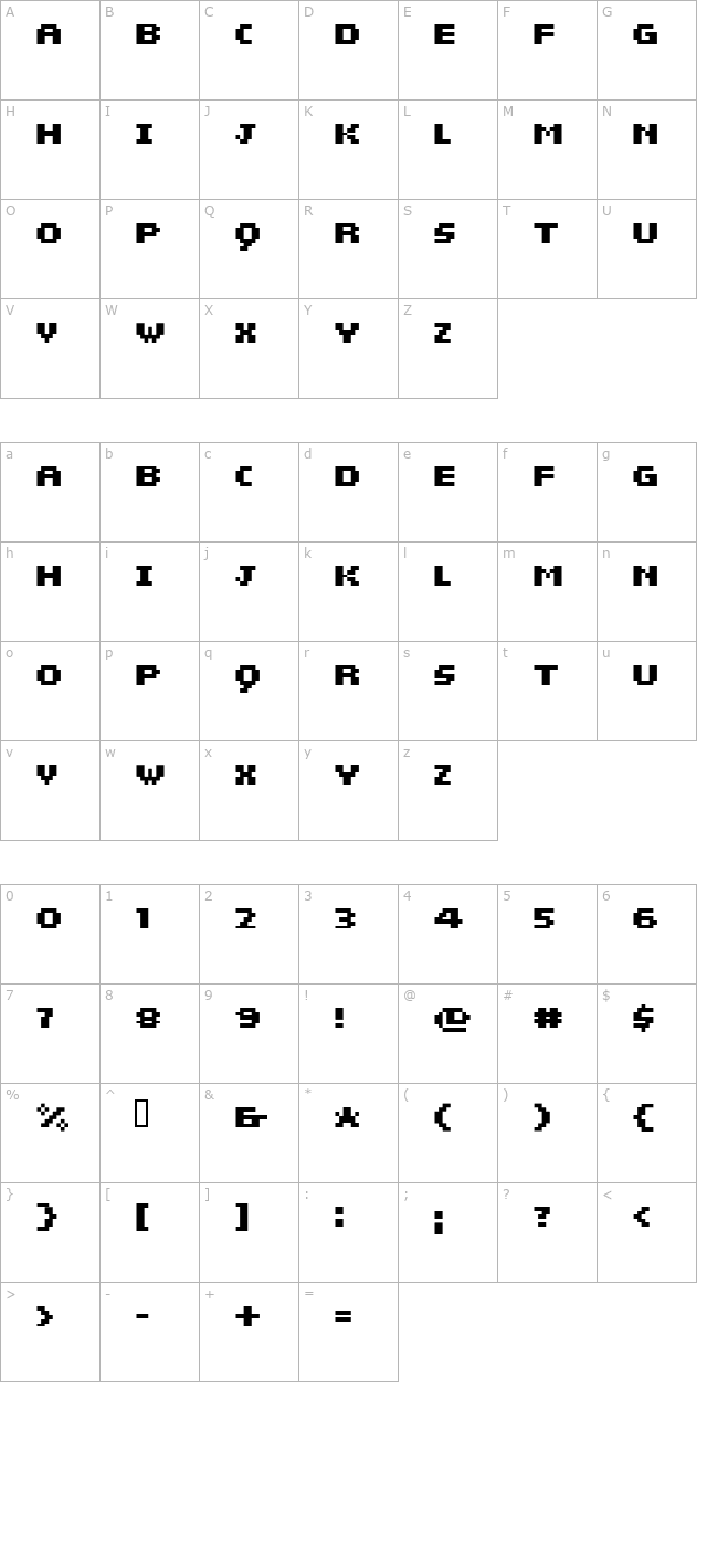 sieben Bold character map