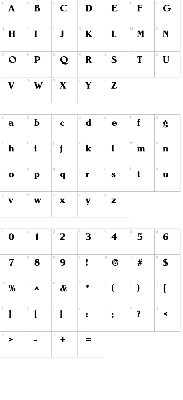 Sierra Heavy SF Bold character map