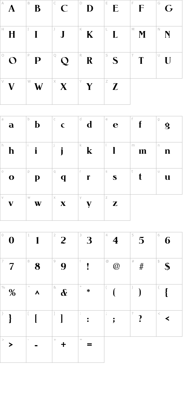 sierra-sf-bold character map