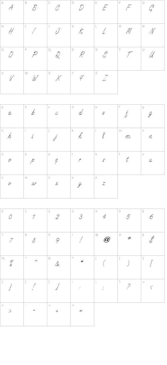 Signature Light Regular character map