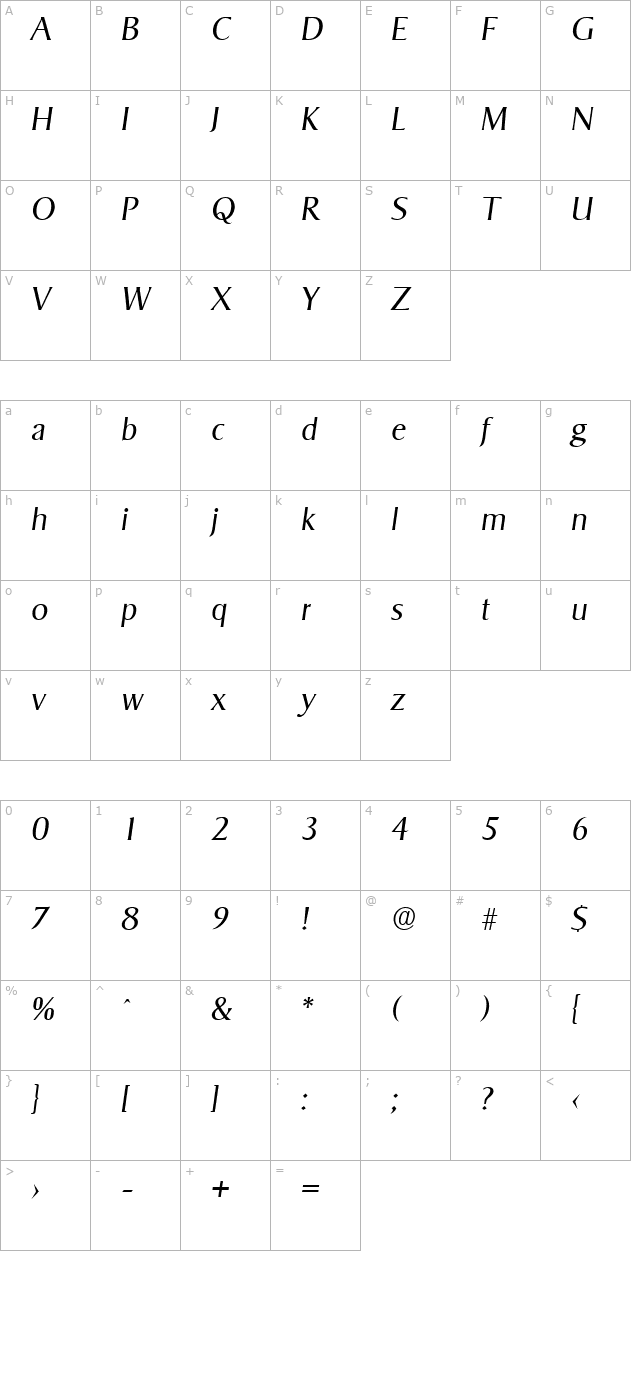 sigvar-serial-light-regularitalic character map