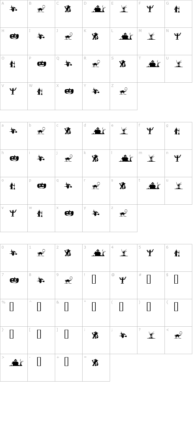 SilBooettes Tryout character map