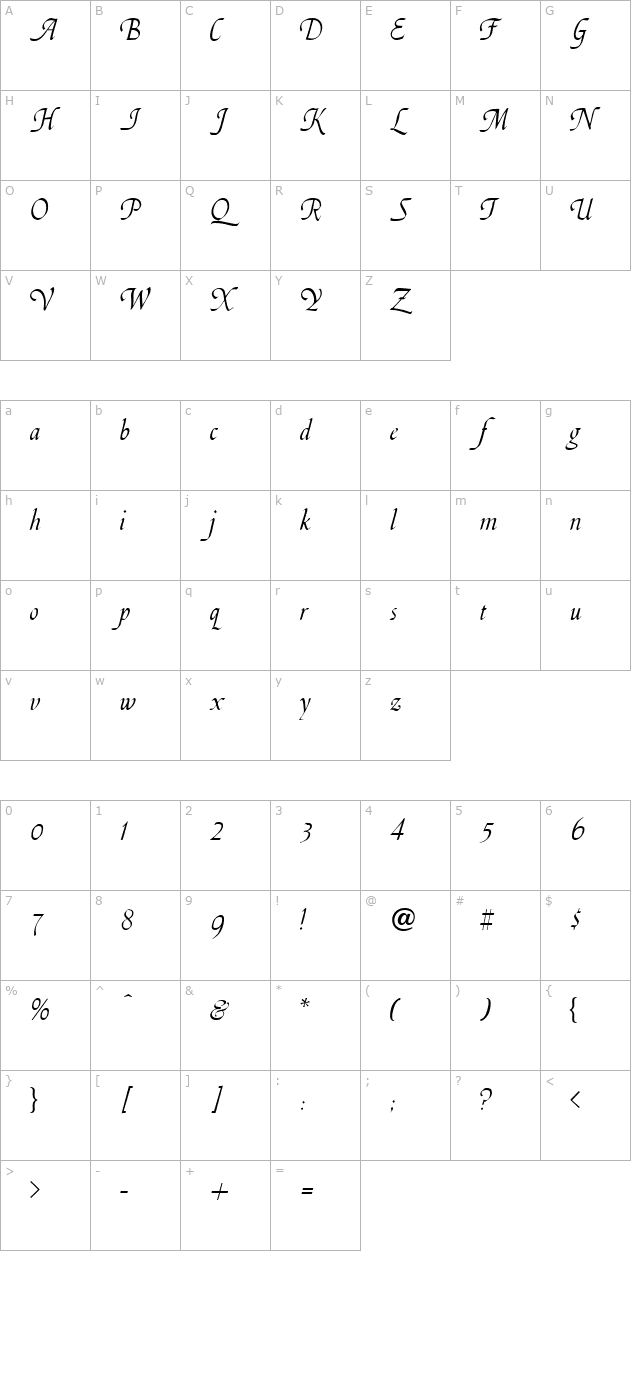 Silverwood Swash character map