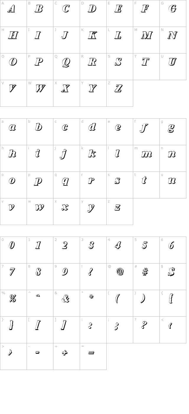 SimonBeckerShadow-Heavy-Italic character map