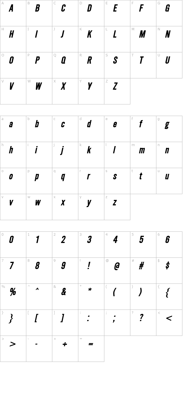 SimpleType BoldItalic character map