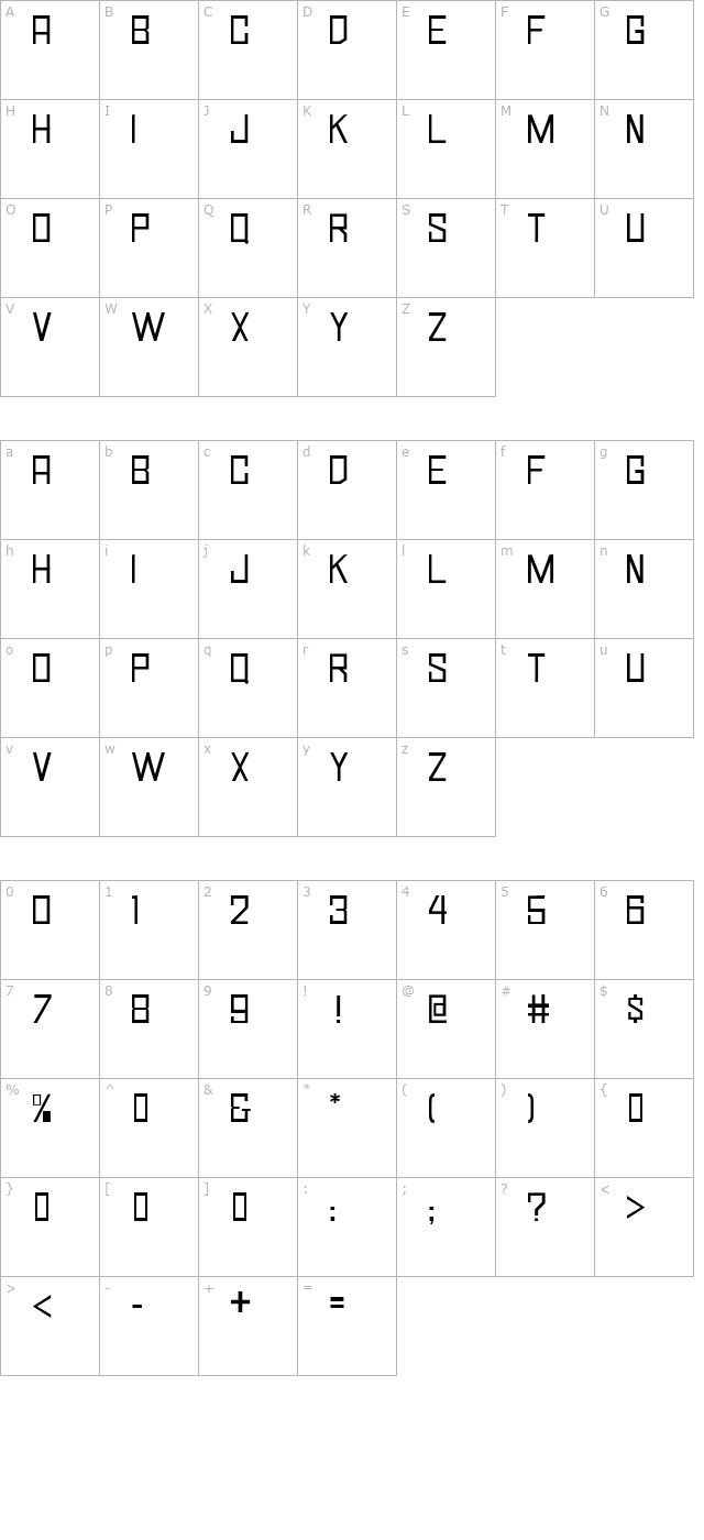 Simply Square JL character map