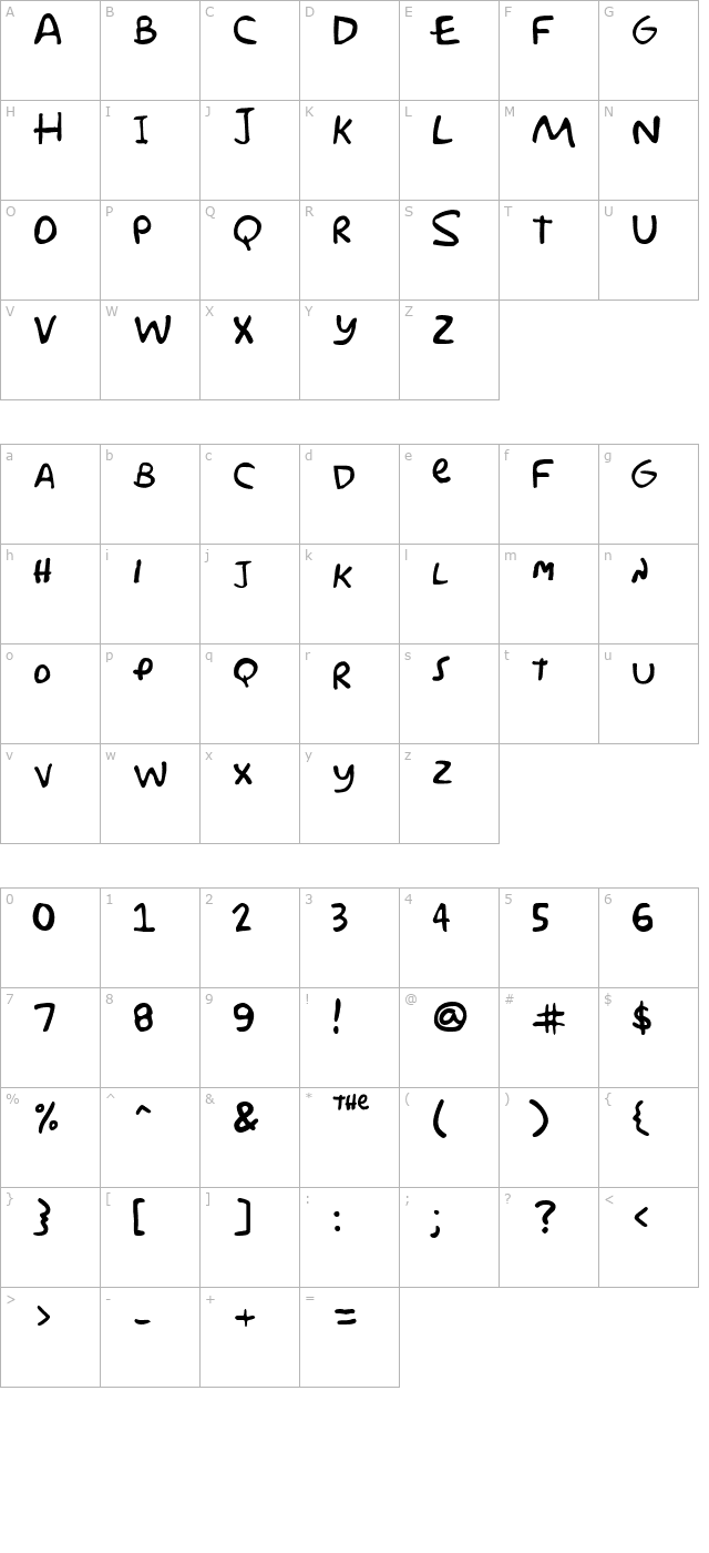 Simpsonfont character map