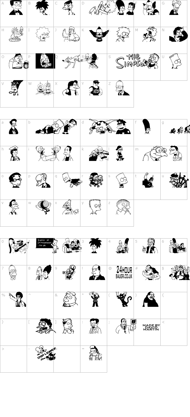 simpsons-mmmmfont character map