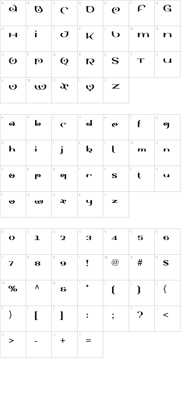 SinahBlackLL character map